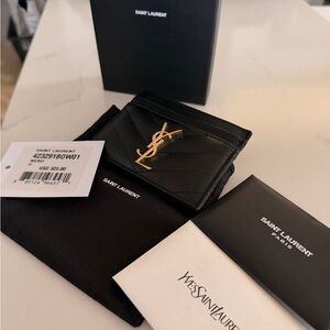 AUTHENTIC!!!! Yves Saint Laurent Black Card Holder with Gold Logo